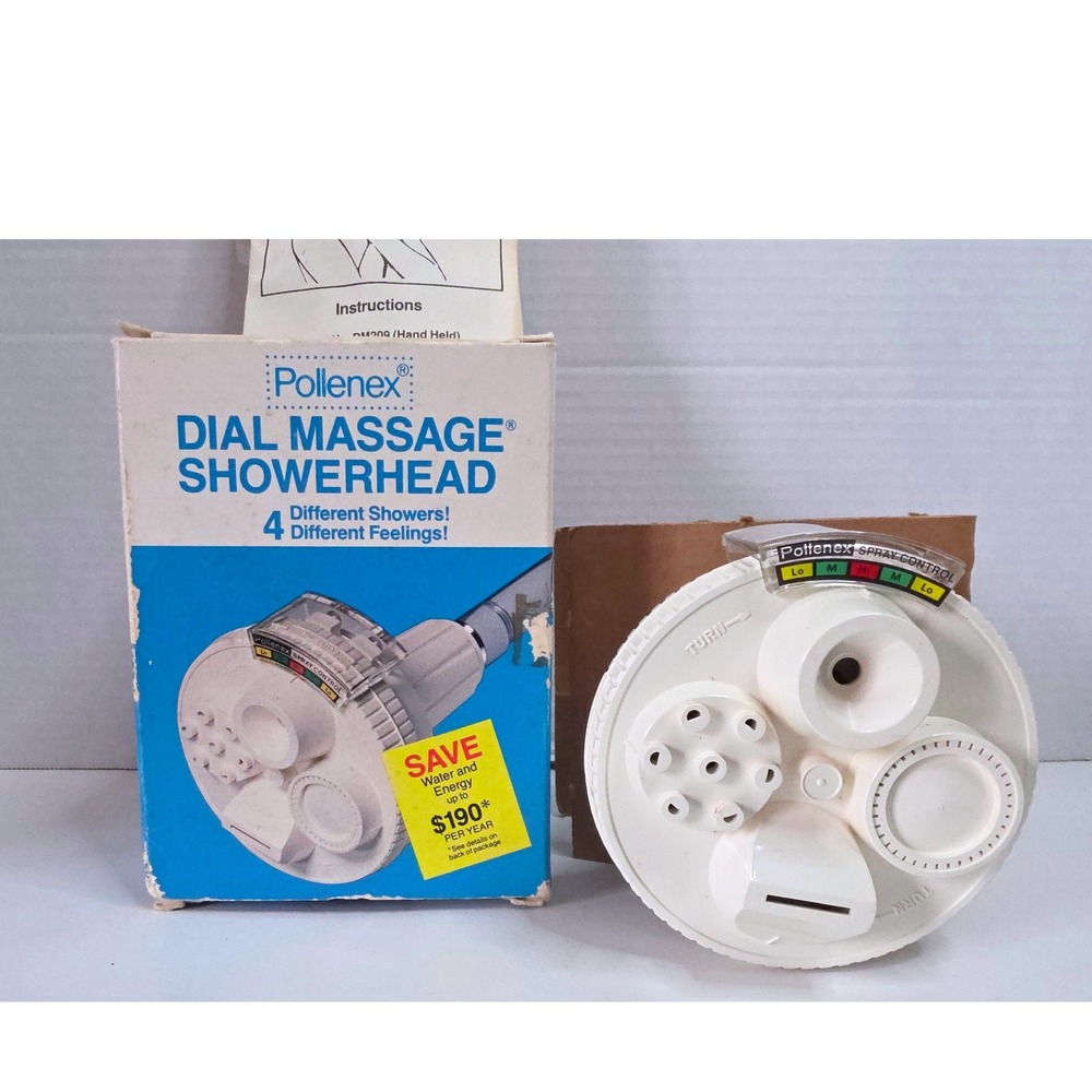 Vintage‎ Pollenex Dial Massage Showerhead Model DM109 White 4 Spray Settings Box